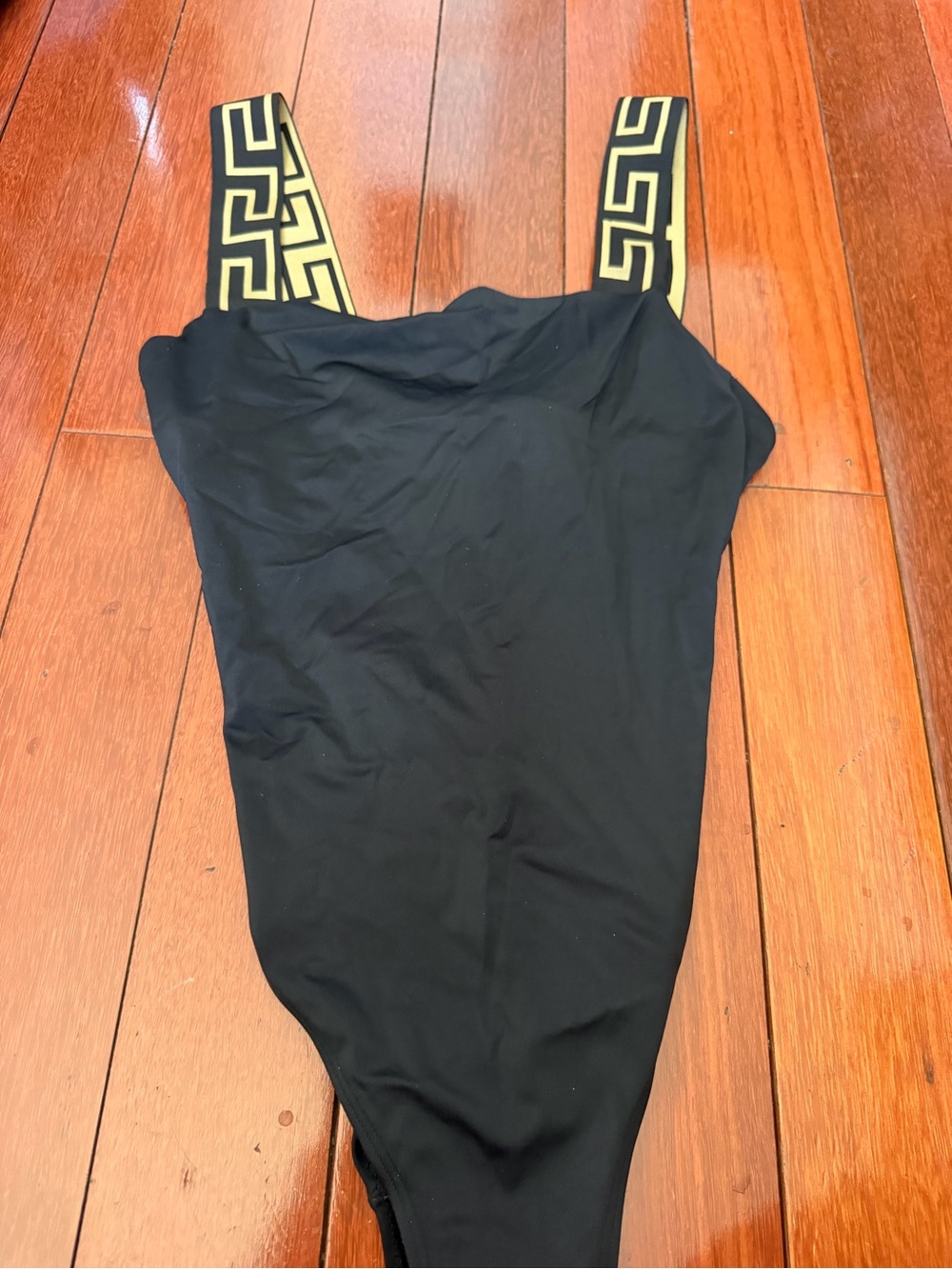 Versace Black One-Piece Bodysuit with Gold-Trim Straps